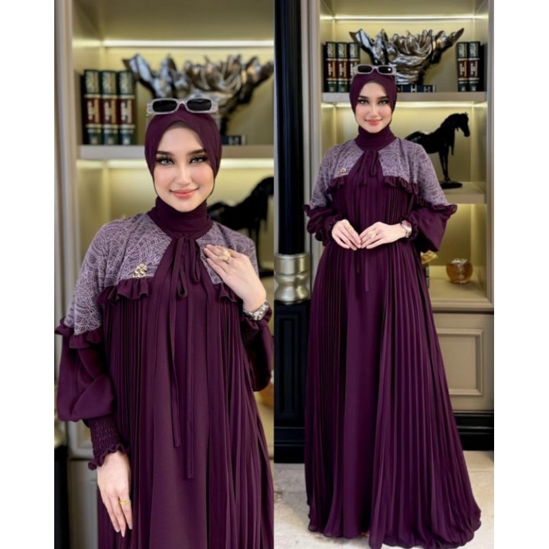 dress plisket mix brokat ori shellasaukia