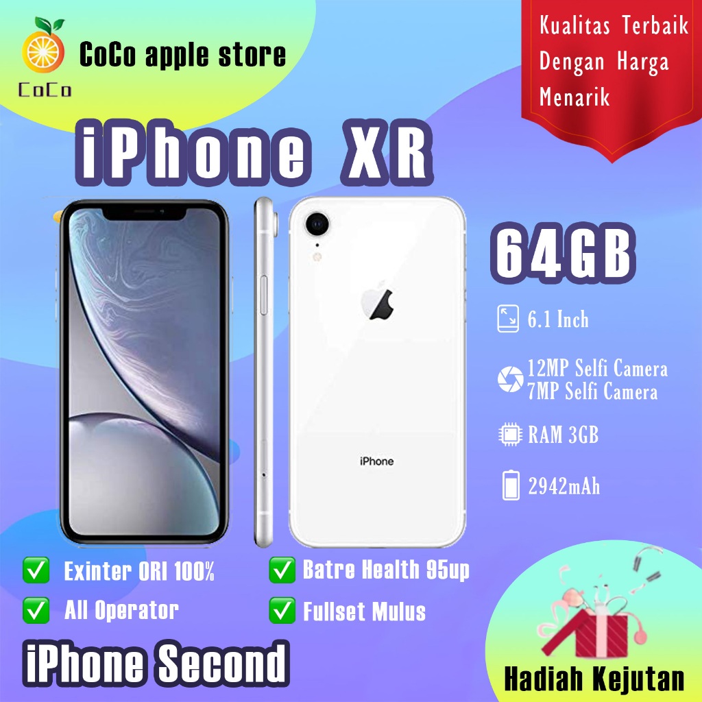 iPhone XR 64GB Second Bekas Original100% Silent All Sim Fullset Mulus Normal Hp 3utools All Green