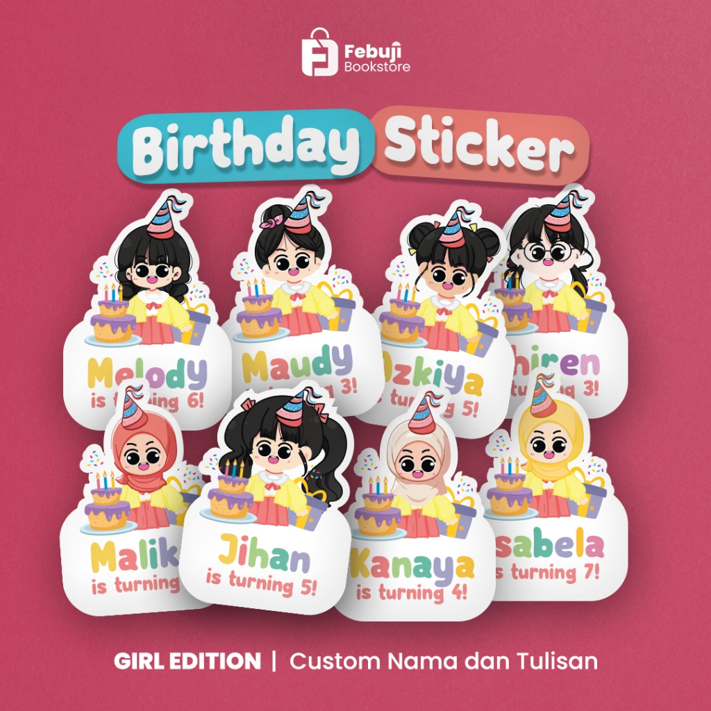 

Birthday Sticker (Girl Edition) - Sticker Custom Souvenir Ulang Tahun Anak