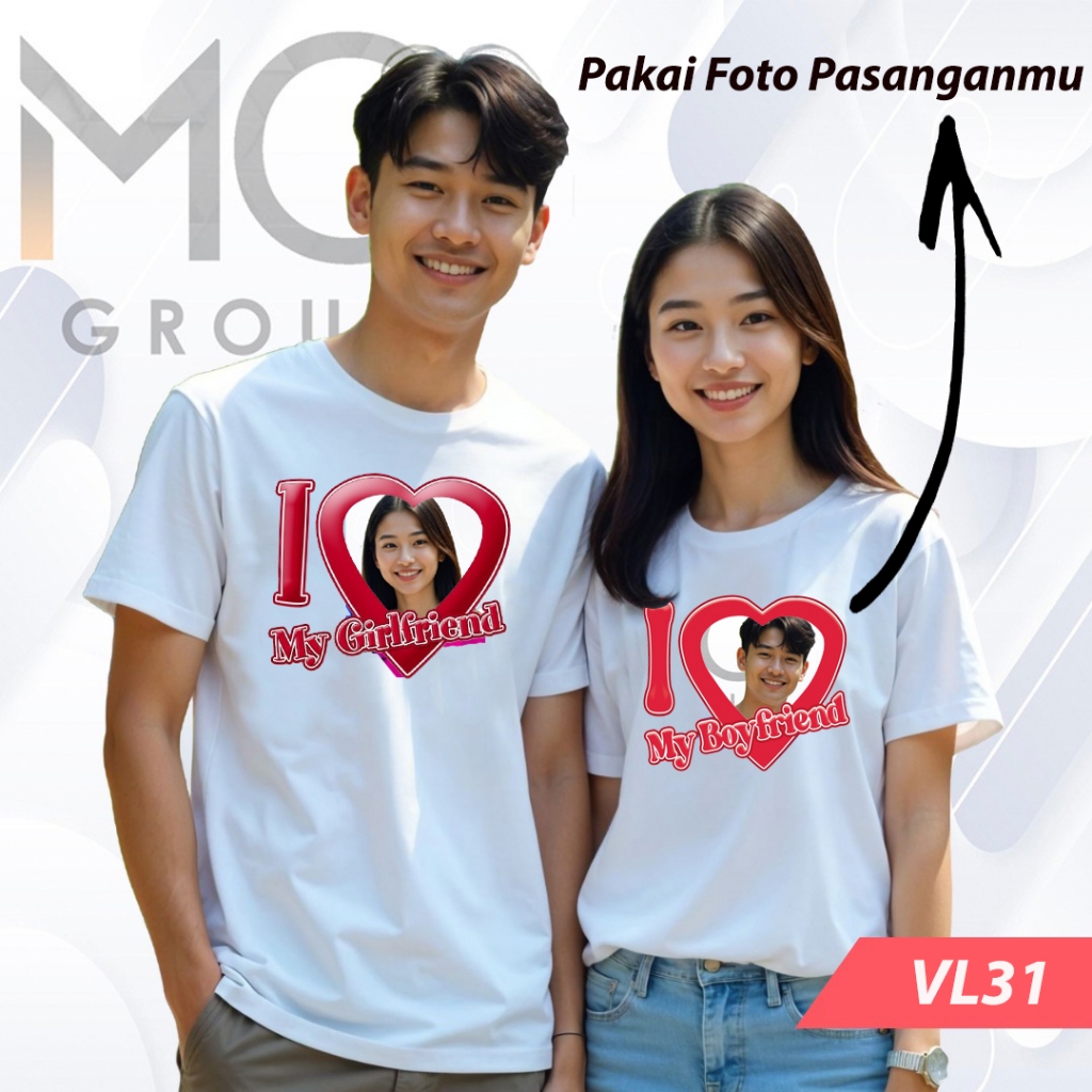 Kaos Couple Custom Foto Pasangan Valentine Outfit Selfie TShirt Pasangan Love Nama Pacar Baju Cinta