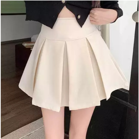 Rok Mini higwaist Pendek Gaya Korea/Rok Kampus Wanita/Rok Berlipat A-line Gaya Jalanan Terbaru/Rok H