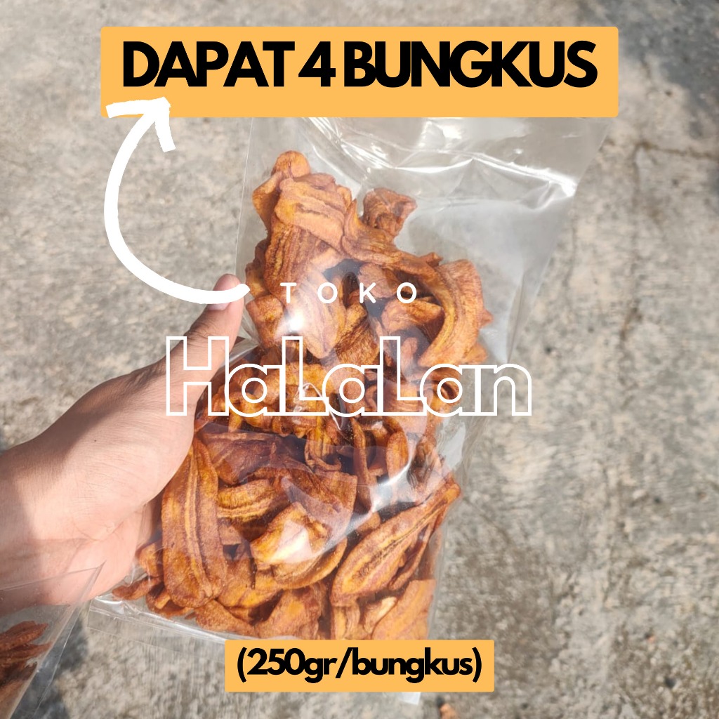 

[1kg] KRIPIK SALE PISANG KERING 1 KG total [4 x 250 gram] KHAS Cilacap RASA Manis Renyah Kriuk Cemilan Snack asli cilacap Keripik Salai Pisang CRISPY HALAL Toko HaLaLan