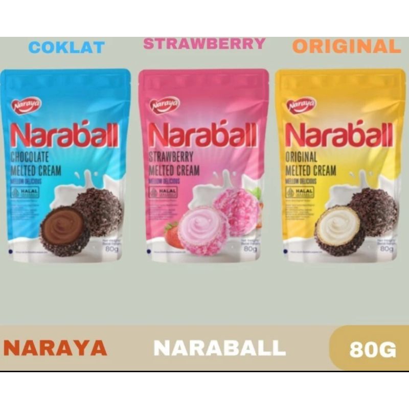 

Naraya Naraball / Wafer Ball / Biskuit Ball / Coklat / Original / Strawberry NARAYA NARABALL merupakan snack coklat crispy berbentuk bola dengan aneka jenis krim isian. NETTO 1 BAG = 80gTerdapat 3 jenis varian krim isian