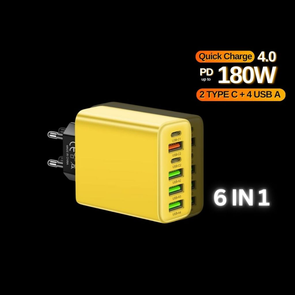 Kepala Charger 6in1 Fast Charging 4 USBA  + 2 Type C Tipe C Multiport Adaptor Universal untuk iPhone