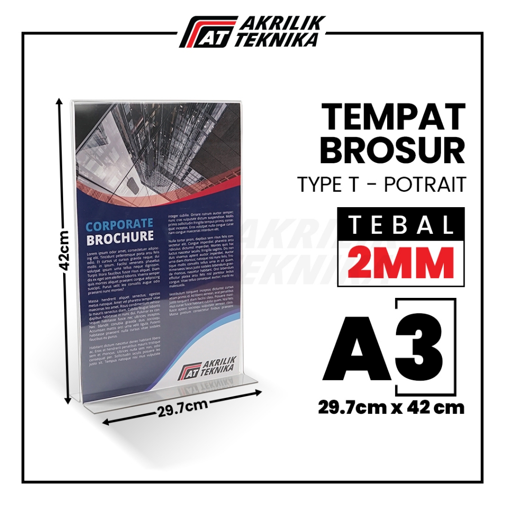 

Tempat Brosur Akrilik A3 2mm / Akrilik Tent Card Tent Holder / Acrylic Qris Barcode - Tipe T