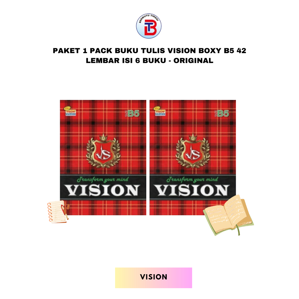

Paket 1 Pack Buku Tulis Vision Boxy B5 42 Lembar Isi 6 Buku - Original