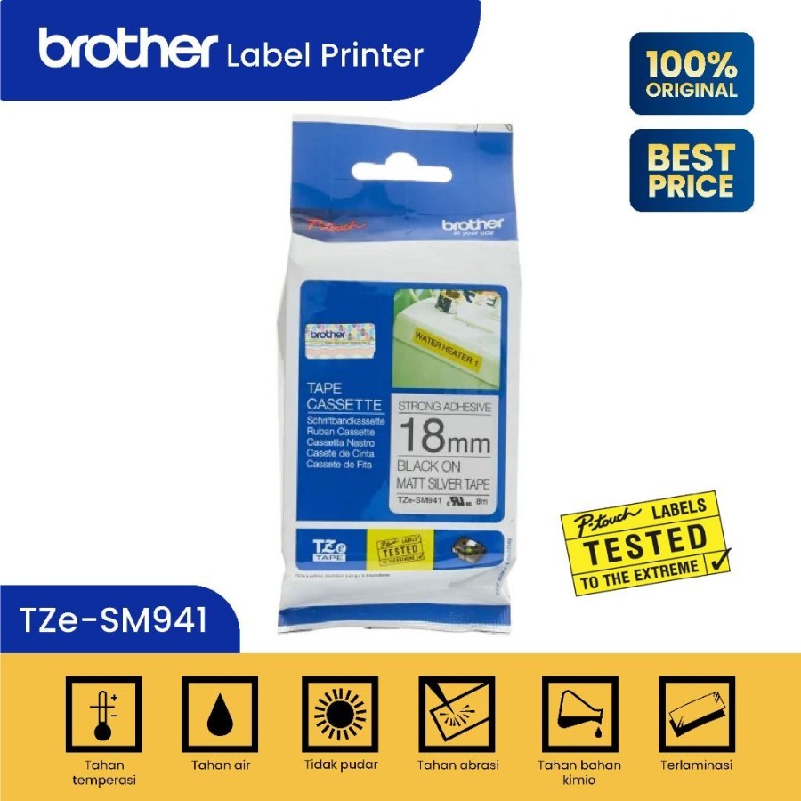 

Brother Label TZe-SM941 18mm Strong Adhessive Black on Matte Silver Laminated Tape