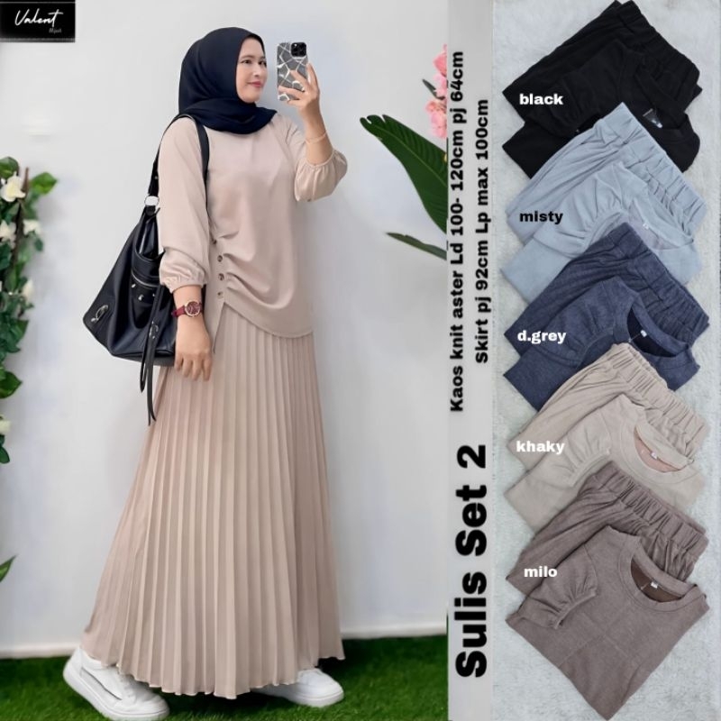 plisketa one set rok plisket premium athaya blouse knit lengan panjang atasan serut samping atasan k