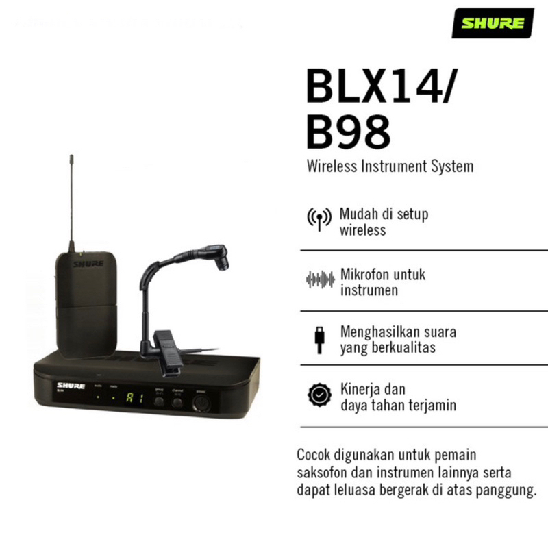 Mic Wireless Shure BLX14 WB98 / BLX14 B98 / BLX 14 WB98 For Saxophone Original