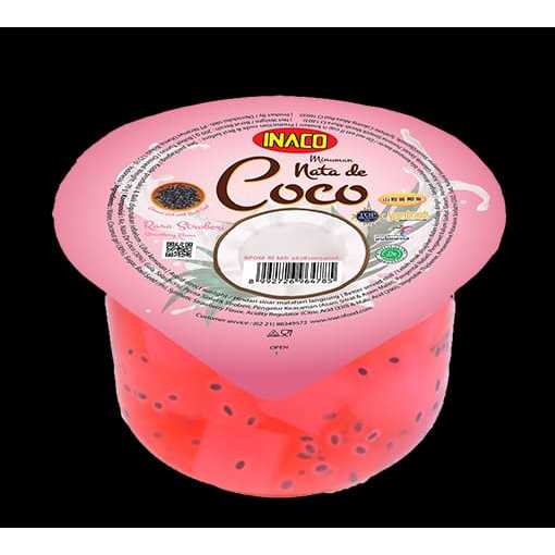 

nata de coco cup selasih rasa strawberry dan jeruk 200g | camilan | jelly nata de coco | makanan pencuci mulut |