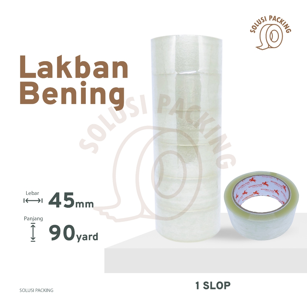 

Lakban OPP Bening Ksatria 45mm x 90 Yard SLOP 6roll Premium Kualitas Terbaik | SOLUSI.PACKING