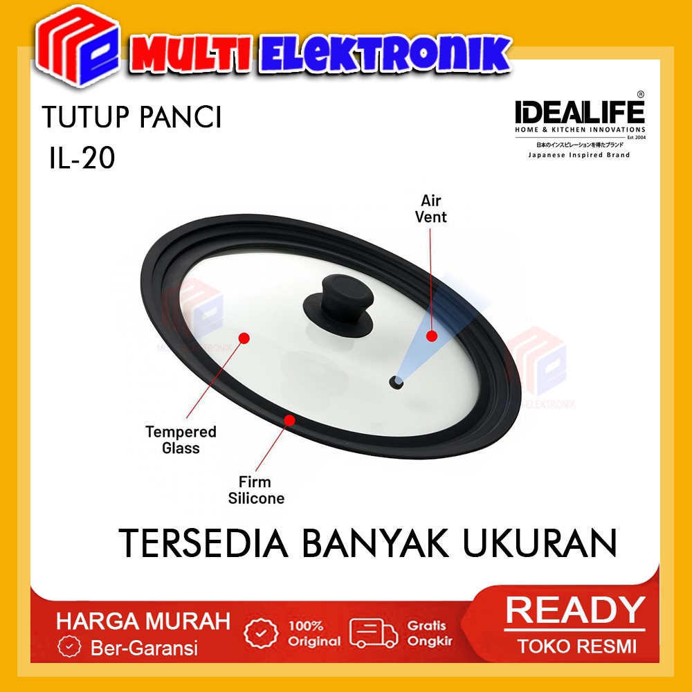 Idealife Tutupan Panci Idealife Multi Size Glass Cookware Lid