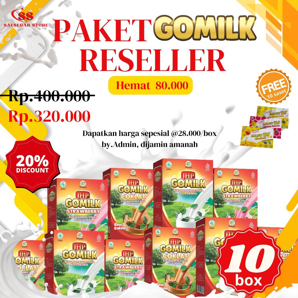 

GOMILK RESELLER 10 KOTAK FREE 10 MADU Sachet Susu kambing etawa Atasi NYERI SENDI KOLESTROL Asma