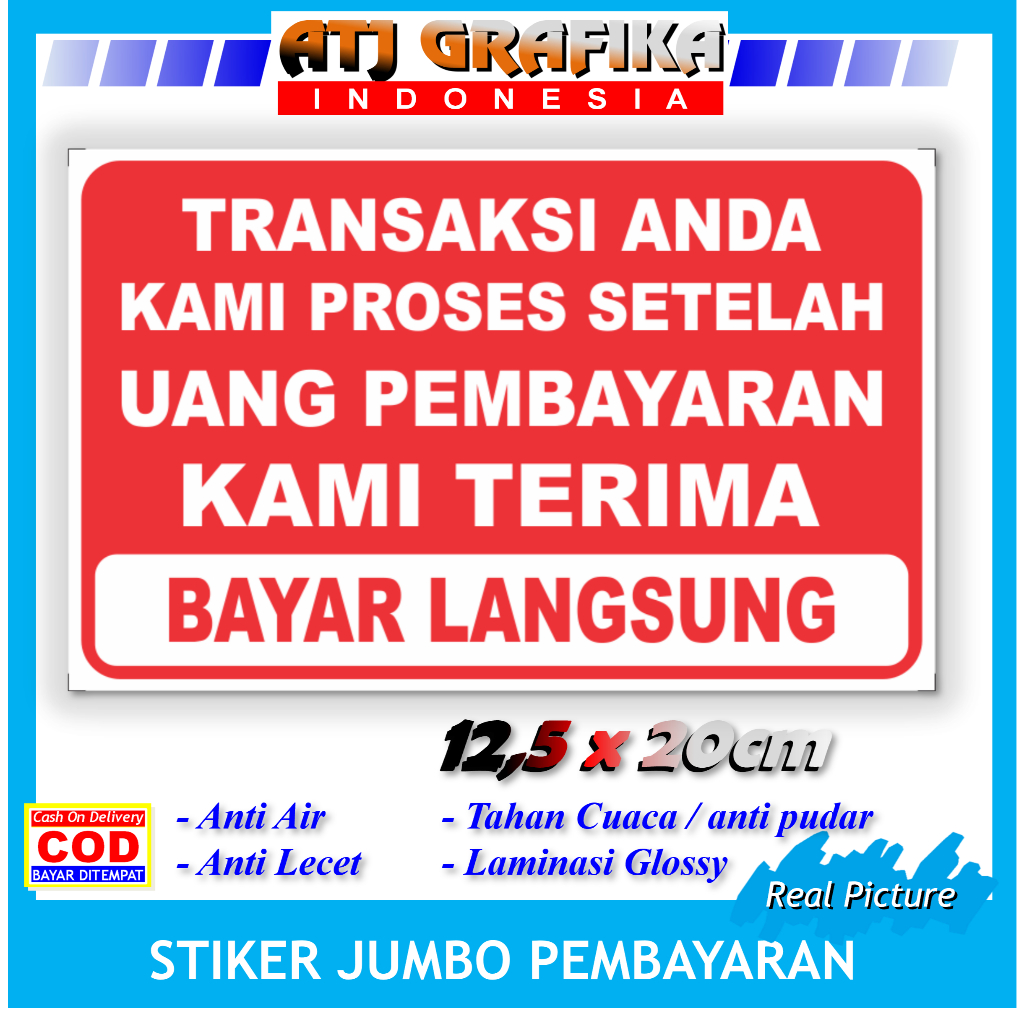 

Stiker jumbo bayar langsung transaksi diproses setelah pembayaran sticker keamanan pembeli toko