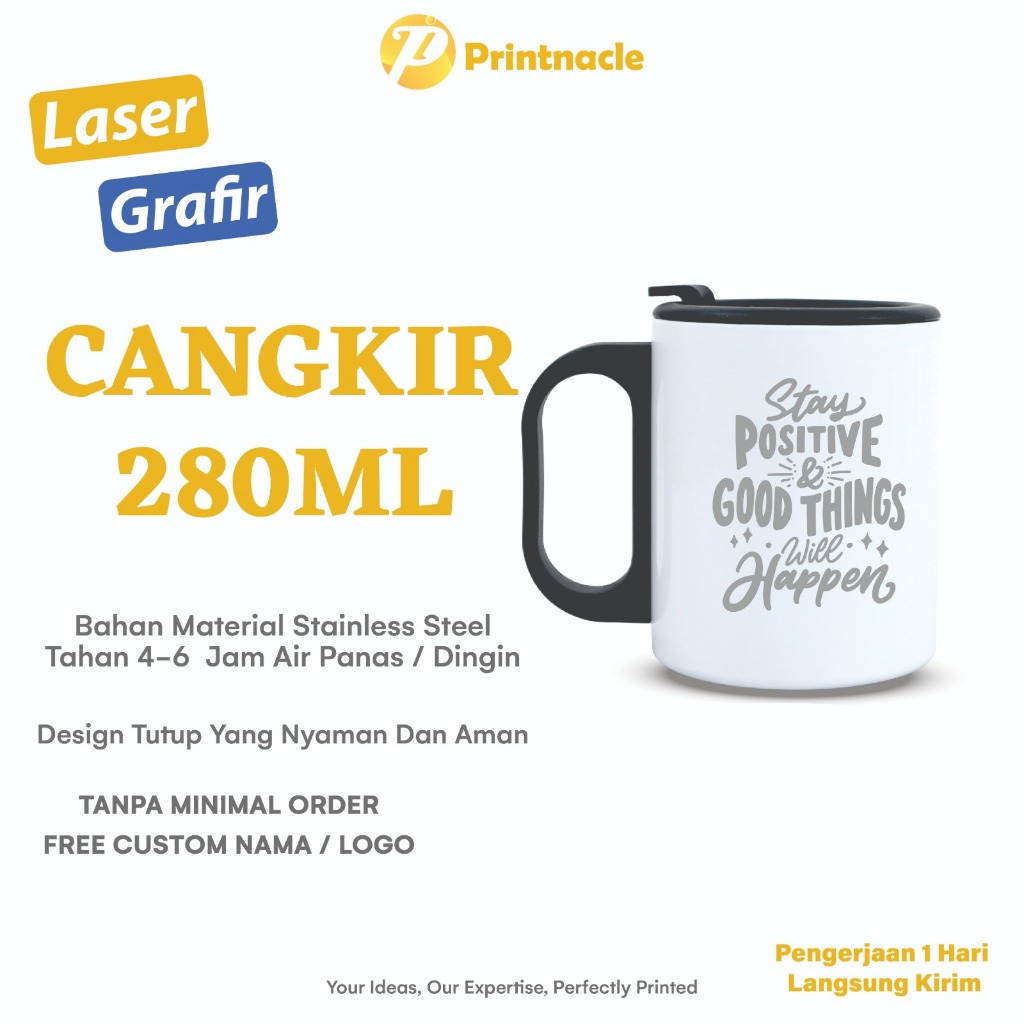 Cangkir Gelas Kopi Custom Mug 280ml Cetak Laser Grafir Nama Souvenir