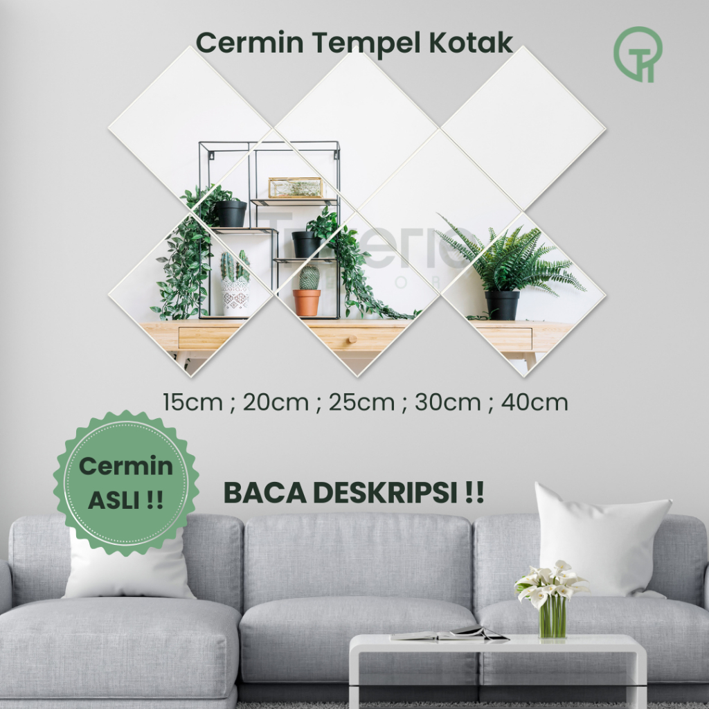 Cermin Tempel Dinding - Kaca Kotak Persegi - TWI01