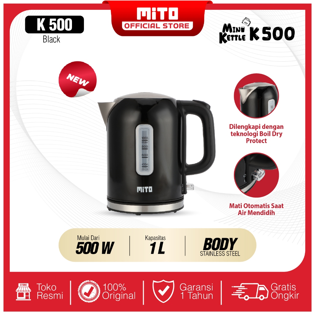 MITO Electric Kettle Mini K500 1L | Teko Listrik Pemanas Air