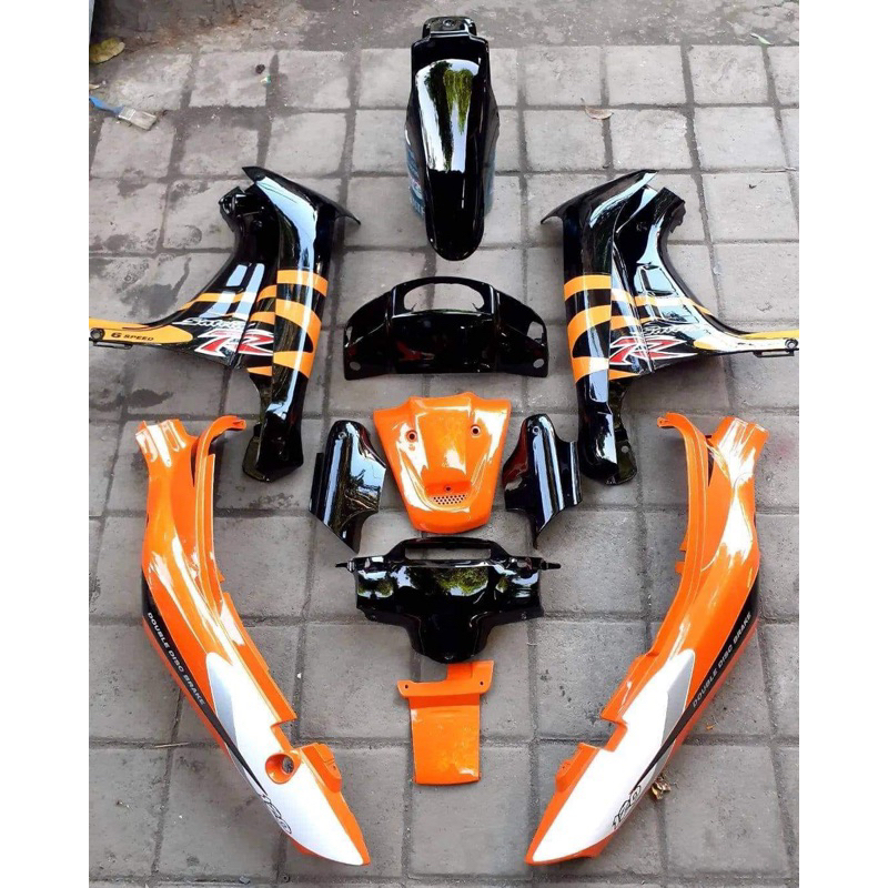 BODY HALUS FULLSET SUZUKI SATRIA RU120 BODY BODI SATRIA LUMBA FULLSET OREN HITAM