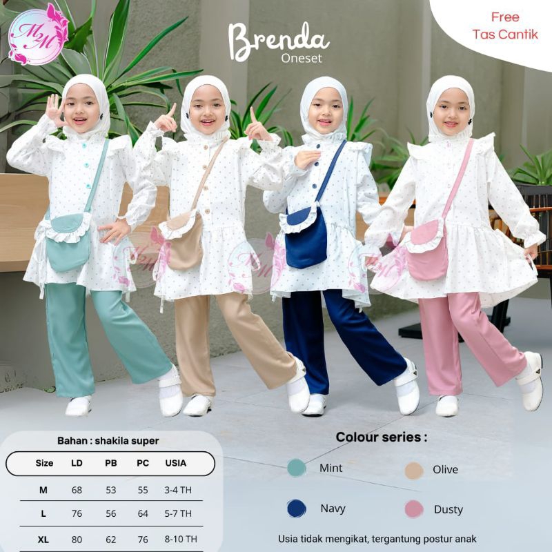 New FREE TAS Brenda Onset Anak Crinkle Premium usia 3-10 tahun size M L XL Brenda setelan baju tunik