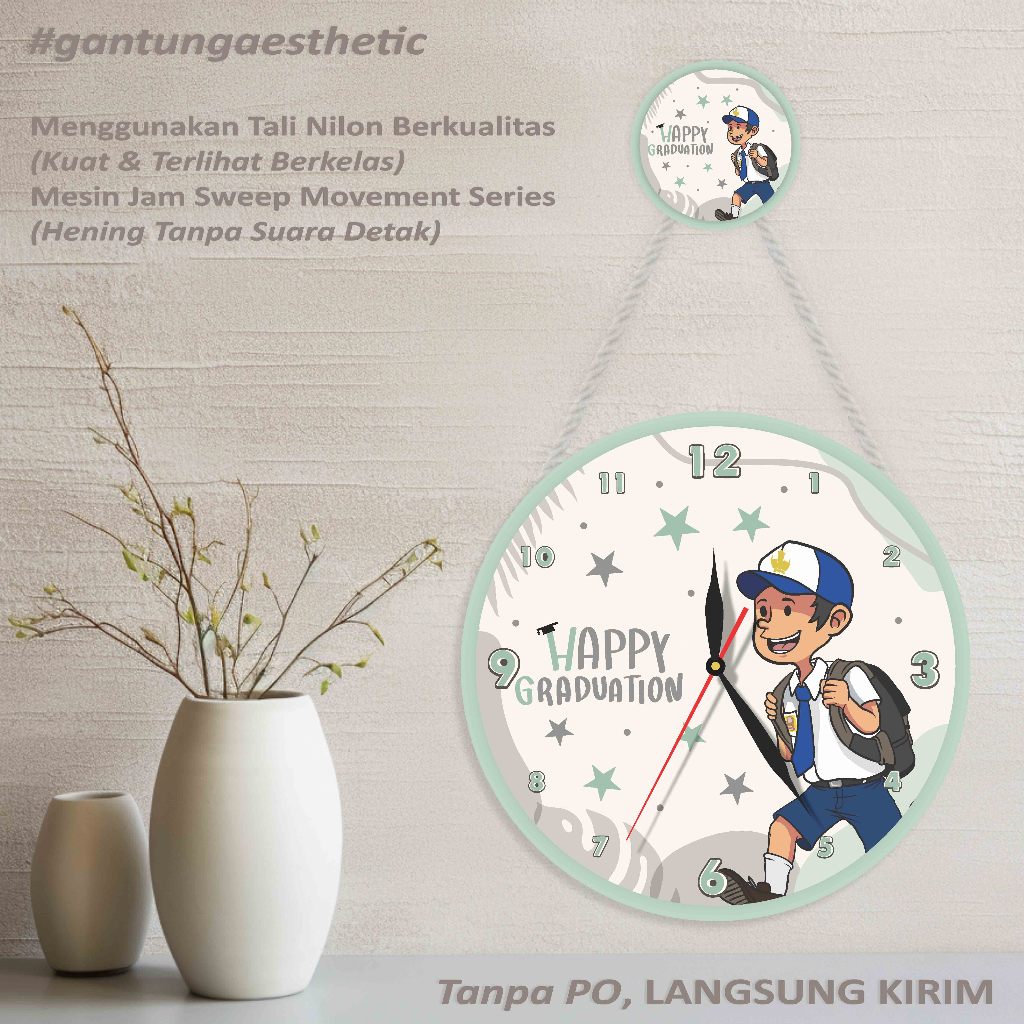 Jam Dinding Gantung Kayu 30CM Hadiah Kenang Kenangan Wisuda SMP Karakter Kartun Hiasan Dinding Unik