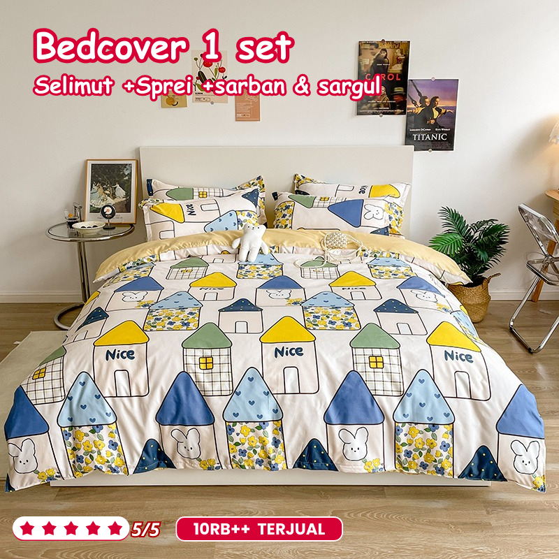 Laris_Unik Promo Selimut + sprei dan sarung bantal Bedcover ukuran 120x200x30Cm bahan polyester lemb