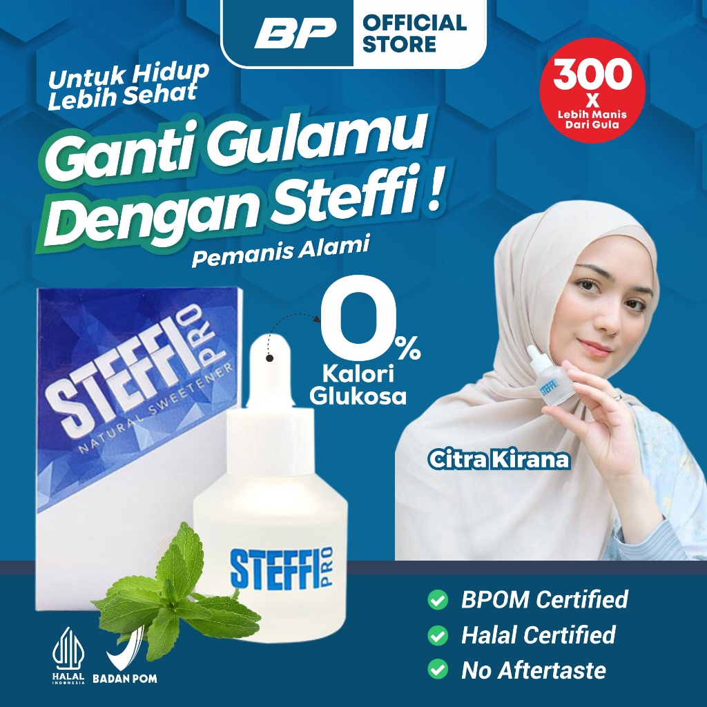 

STEFFI PRO - Pemanis Alami Stevia Tetes 0 Kalori Pengganti Gula Jaga Diet 30ml Halal BPOM