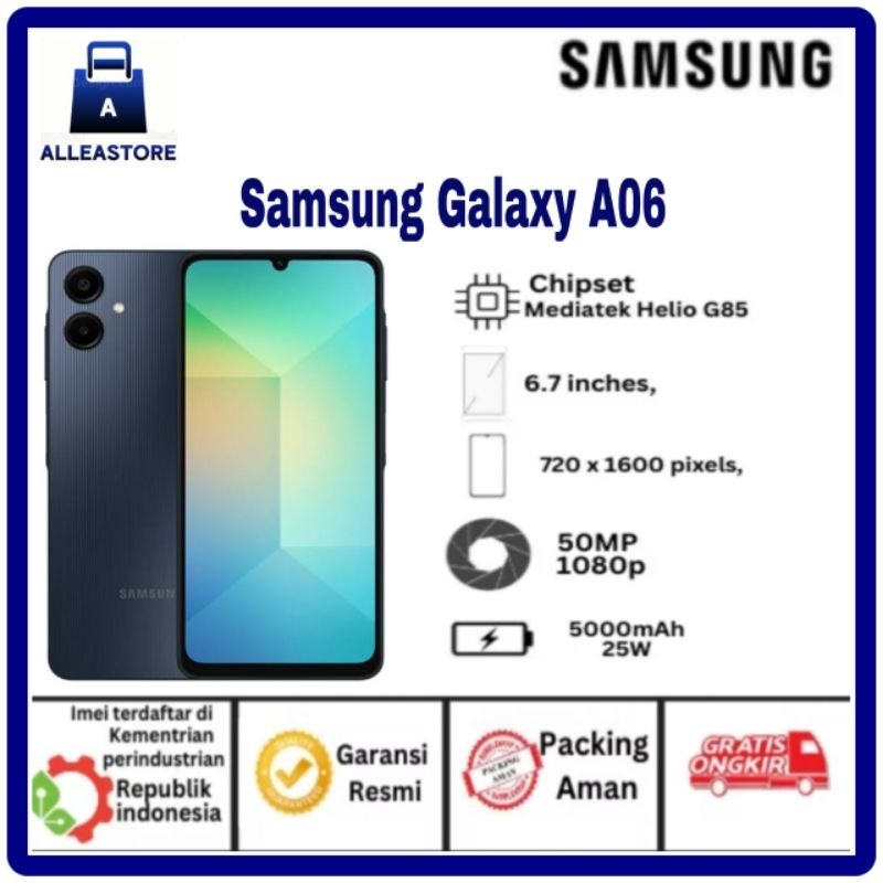 Hp Samsung Galaxy A06 Ram 4gb 64gb 50MP Helio G85 Baterai 5000mah garansi resmi Sein 1 Tahun BNIB No
