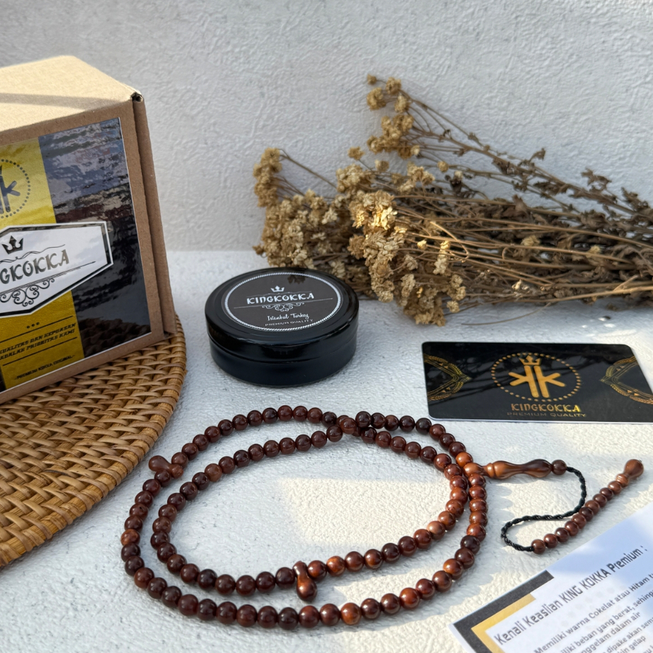 Tasbih Premium Bulat Kokka 99 Butir Size 6mm 8mm 9mm 10mm Asli BERSERTIFIKAT / Tasbih Kayu Kaukah / 