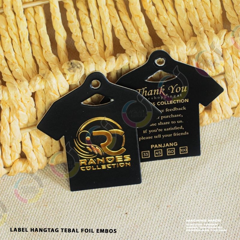 hangtag tebal foil / embos hangtag timbul / hangtag mengkilap/ hangtag premium