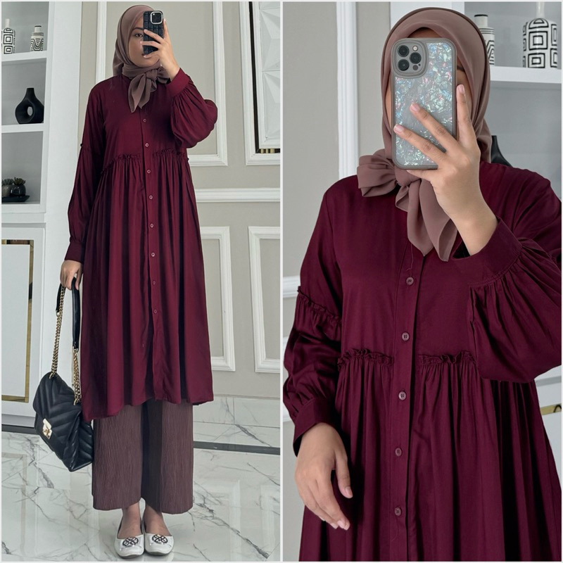 TERBARU ANGGUN TUNIK BY ZALFA OUTFIT / BAJU ATASAN WANITA MUSLIM TUNIK BASIC POLOS RAYON TWILL