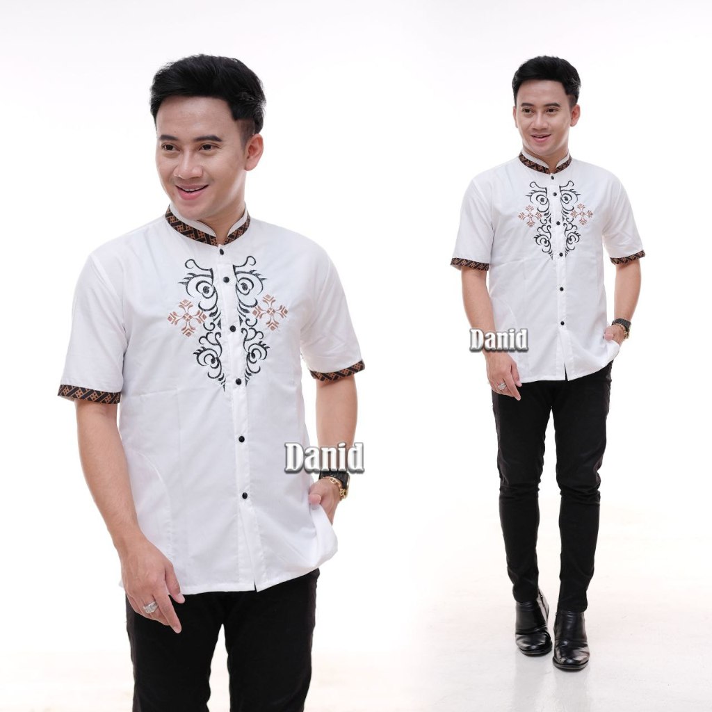 HEM KOMBINASI BORDIR LENGAN PENDEK PRIA TERLARIS//BAJU KOKO BORDIR TERBARU 2025