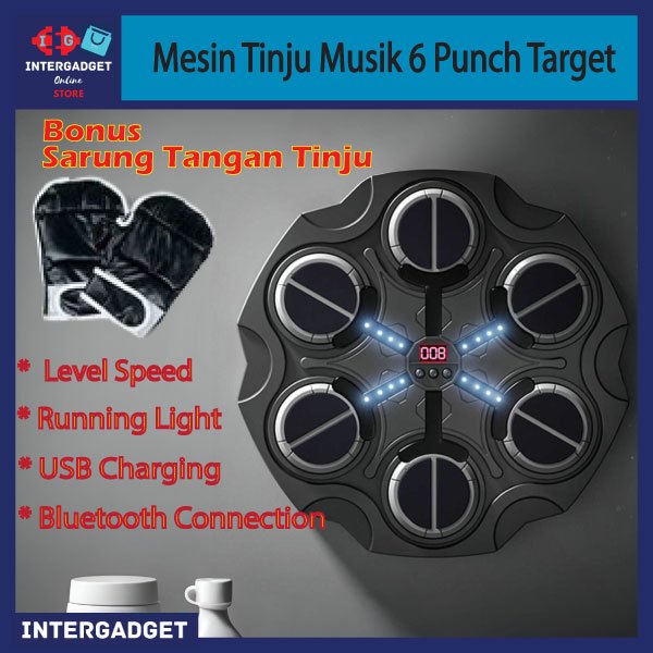 Mesin Tinju Interaktif dengan Musik Bluetooth dan Sarung Tangan