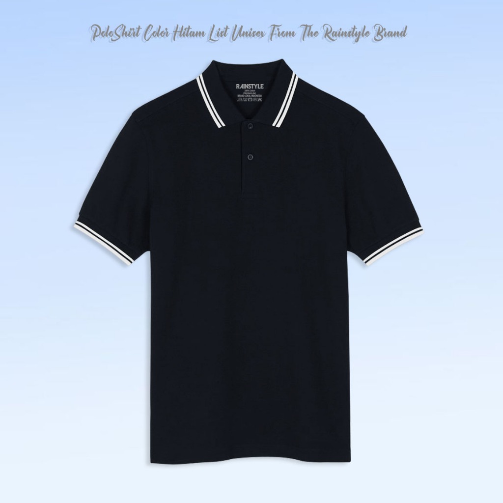 Rainstyle - Polo Shirt Polos Garis List Putih Polo T-Shirt Kerah Keren Pria Wanita 02