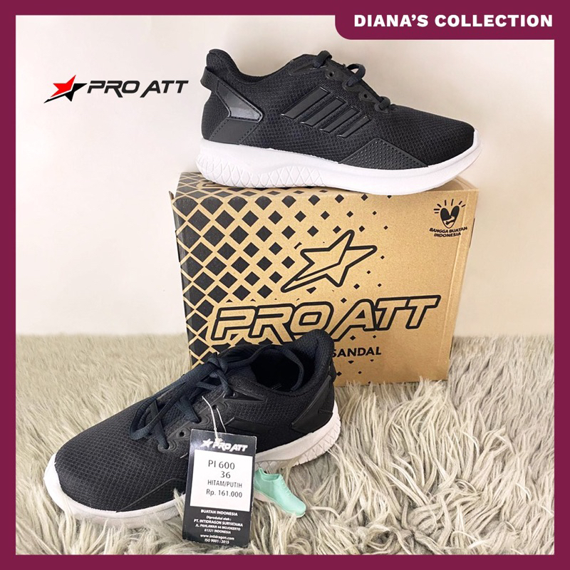 sepatu Sneakers pria dan wanita PRO ATT PI 600 model tali size 35-44 warna hitam putih