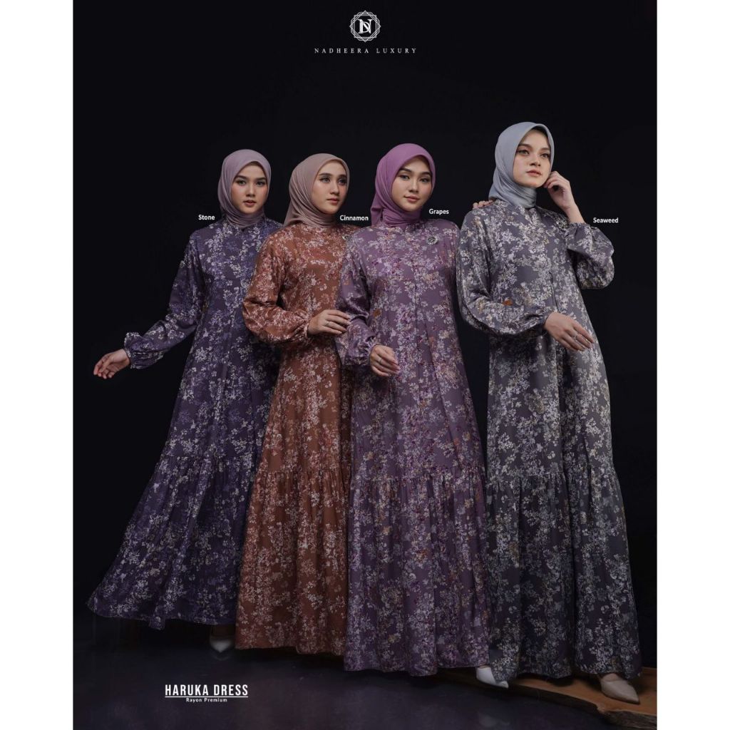 HARUKA DRESS BY NADHEERA LUXURY || Gamis Rayon Premium Motif Bunga Adem Busui Friendly