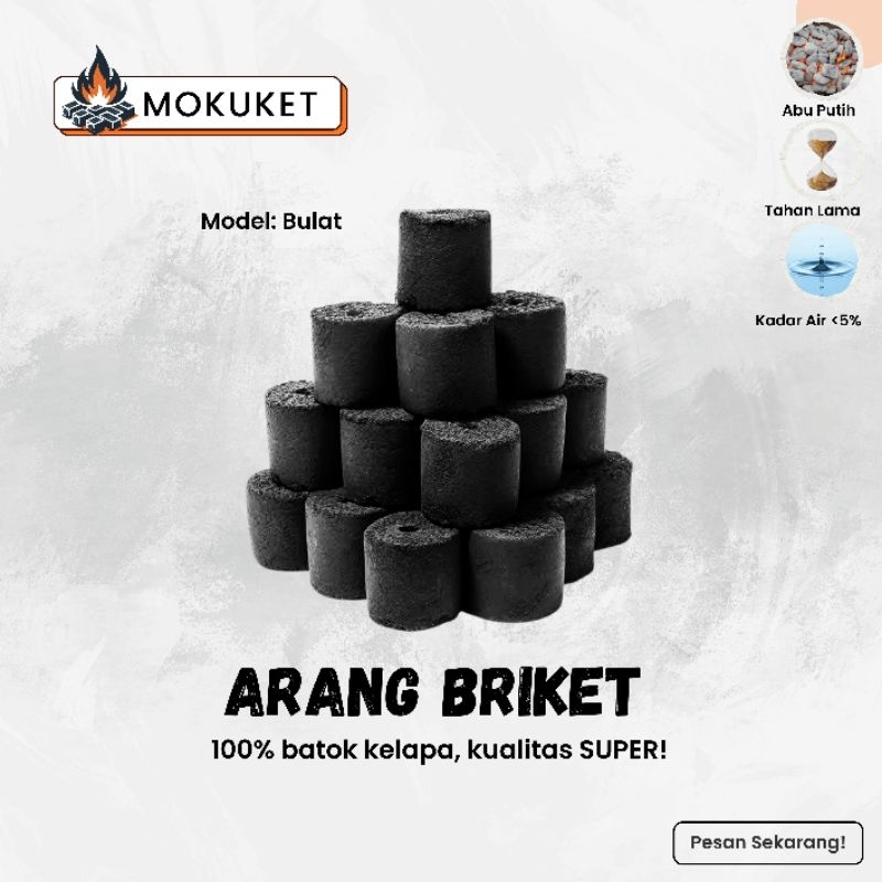 Arang Briket / Briket Charcoal Bulat Bakaran BBQ Sate dll