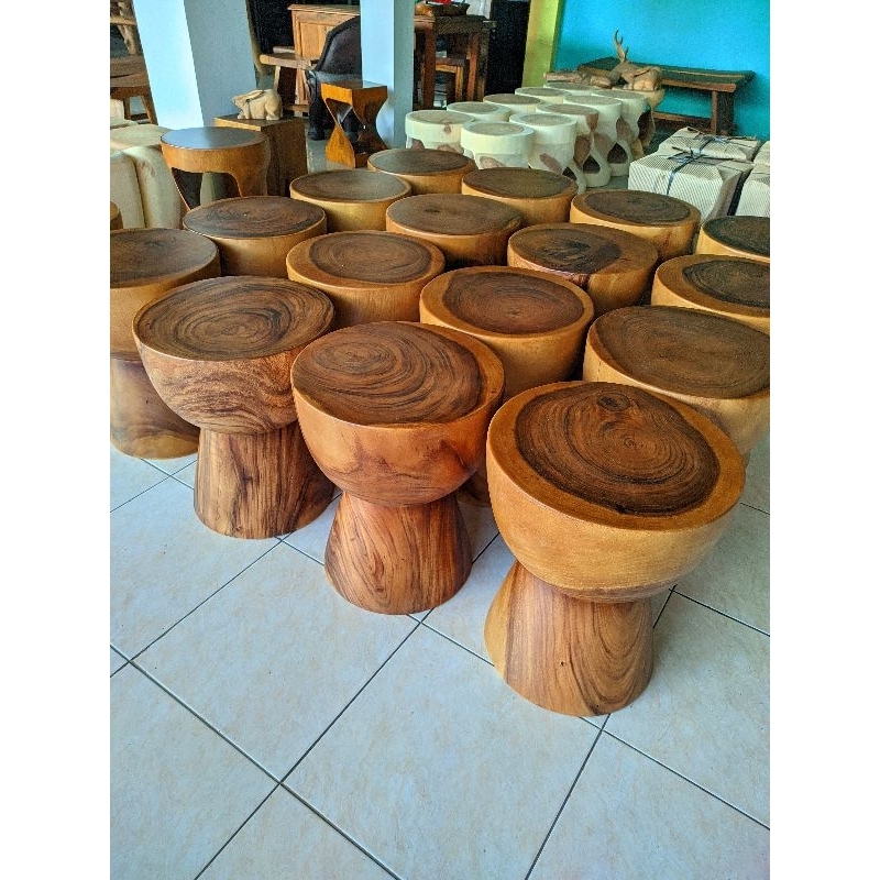 Stool Kayu Trembesi Solid Natural | Bangku Kayu Unik Minimalis Handmade