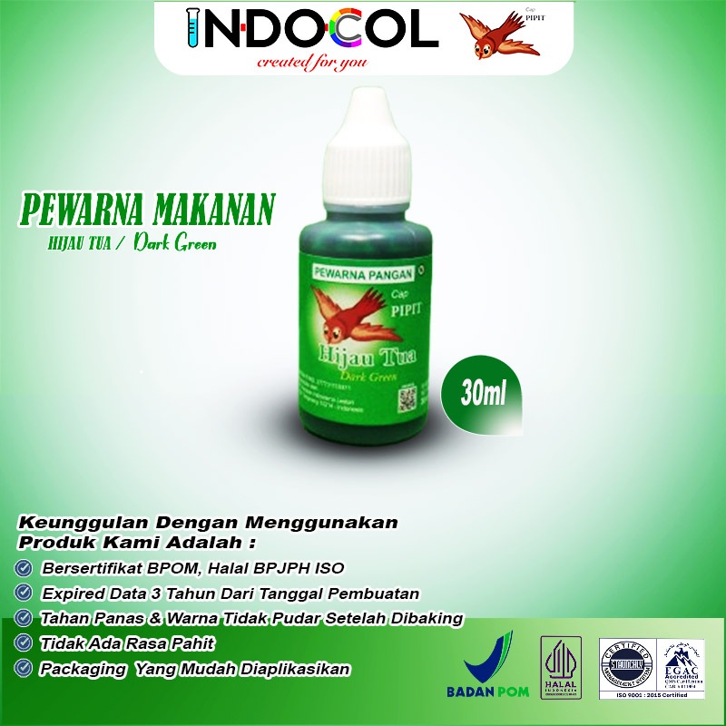 

PEWARNA CAIR HIJAU TUA CAP PIPIT (30 ml)