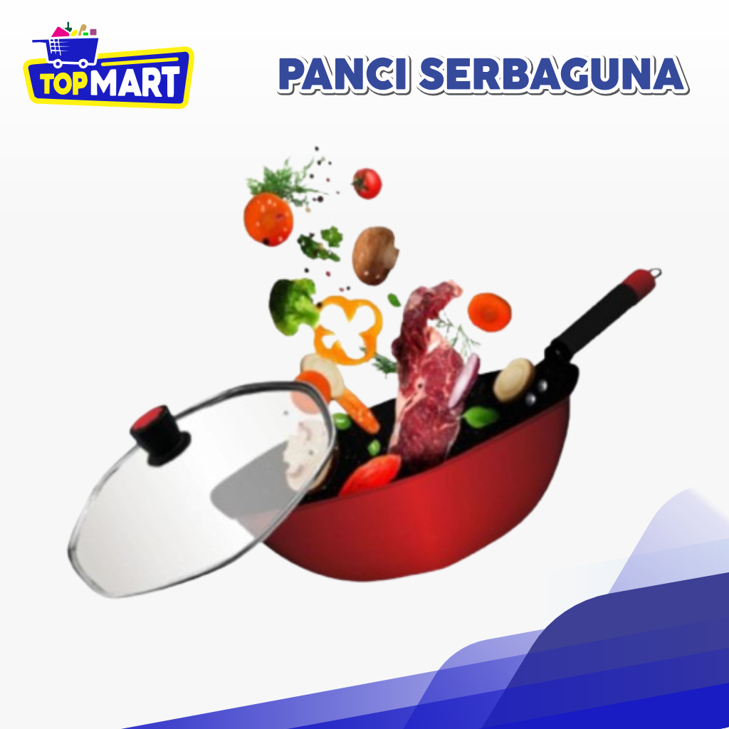 TOPMART - Wajan Marble Segi 8 32cm Original + Tutup Kaca – Wok Pan Anti Lengket Premium