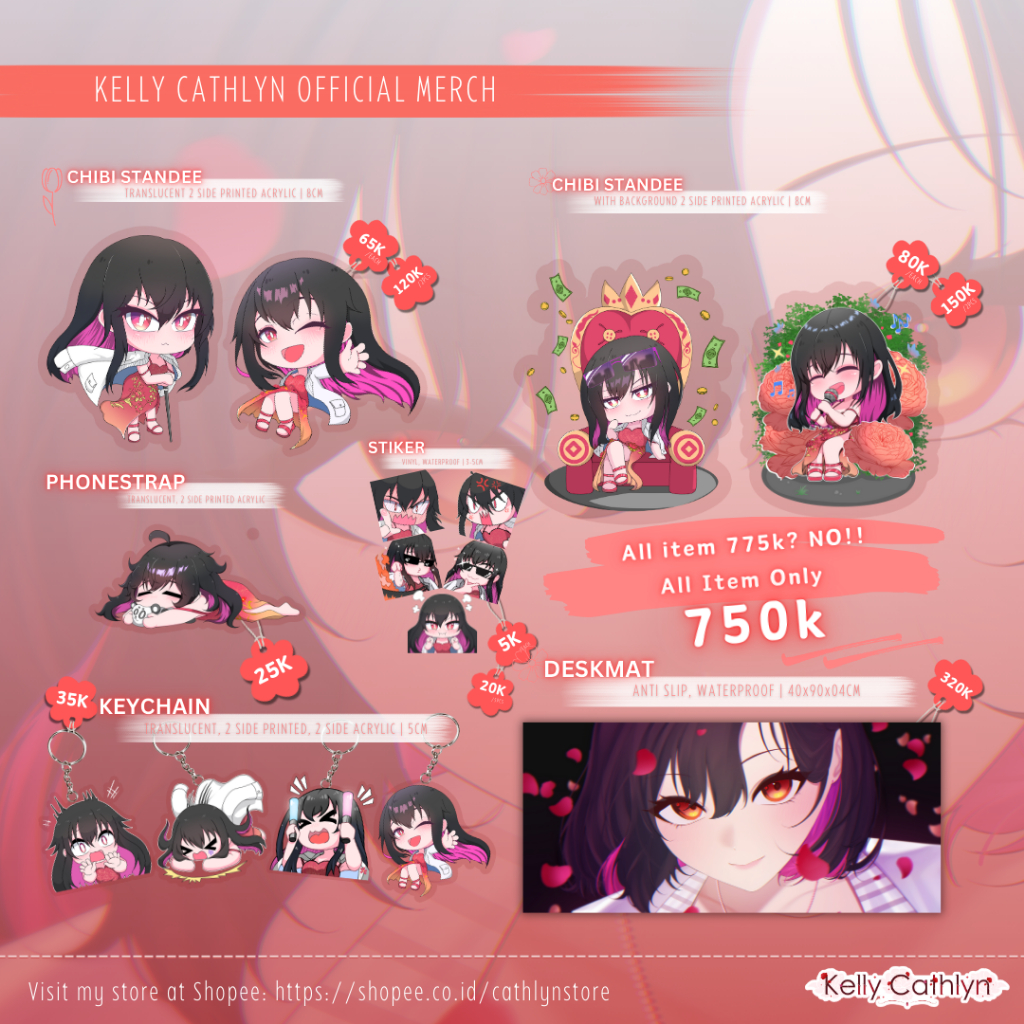 Bundle Kelly Cathlyn All Item | Deskmat, Keychain, Standee, Stiker dan Phonestrap