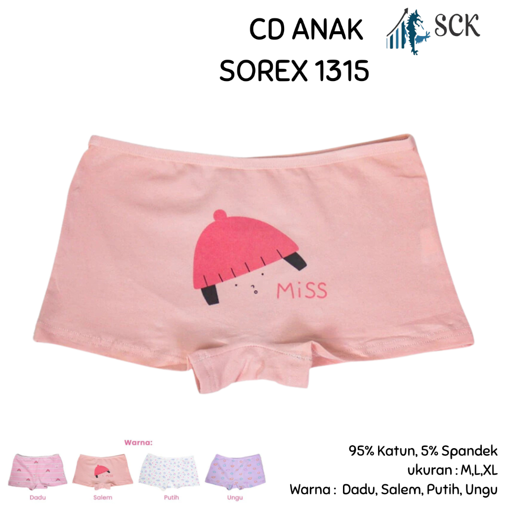 [ISI 3] CD Anak Perempuan SOREX KIDS 1315 model BOXER Polos Warna / Celana Dalam Anak Perempuan / CD