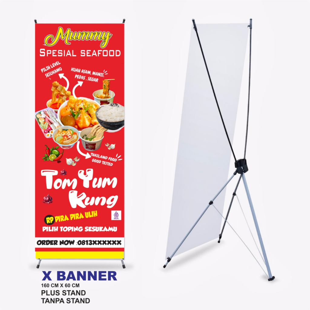 X BANNER // BANNER STAND/BANNER BERDIRI/RANGKA STANDING POSTER//60X160//FREE DESAIN