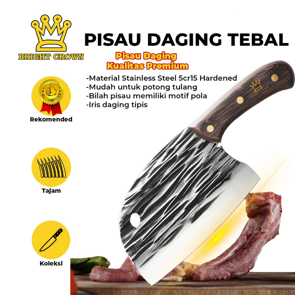 Bright Crown Pisau Koki Daging Super Tajam Pencacah Tulang Daging Golok Stainless Steel Bahan Tebal
