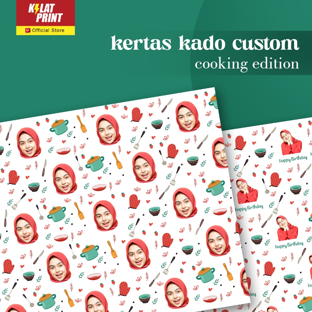

Cetak Kertas Kado Custom Unik Foto Muka Cooking Edition