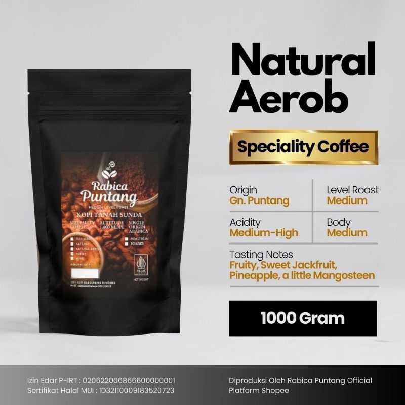 

Biji Kopi Bubuk Arabika Puntang Spciality Natural Aerob 1 KG