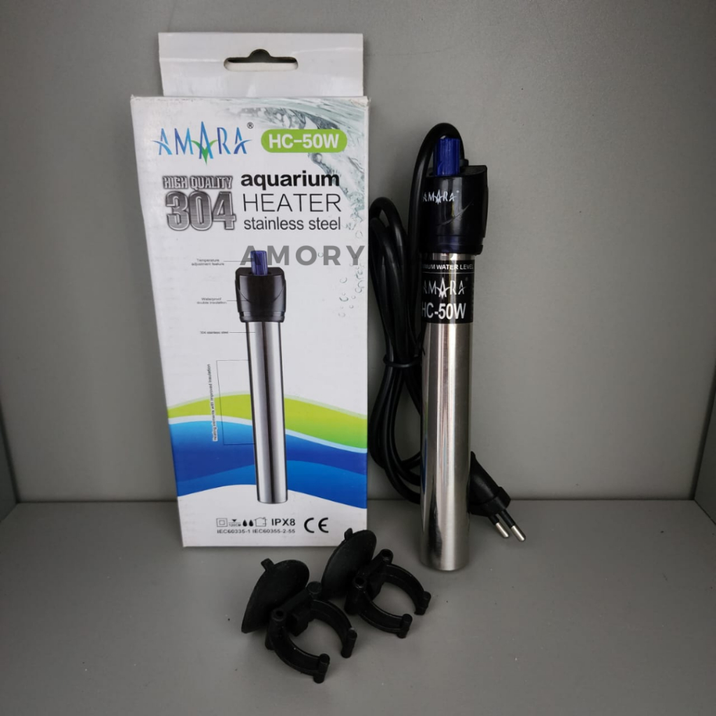 AMARA Heater Pemanas Air Aquarium Amara 50watt / Stainless Heater Amara 50 watt / Aquarium Heater St