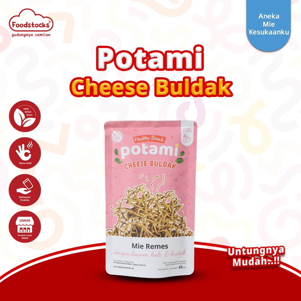 

Potami - Mie Remes Bayam Rasa Cheese Buldak Cemilan Sehat Less Gluten 65gr