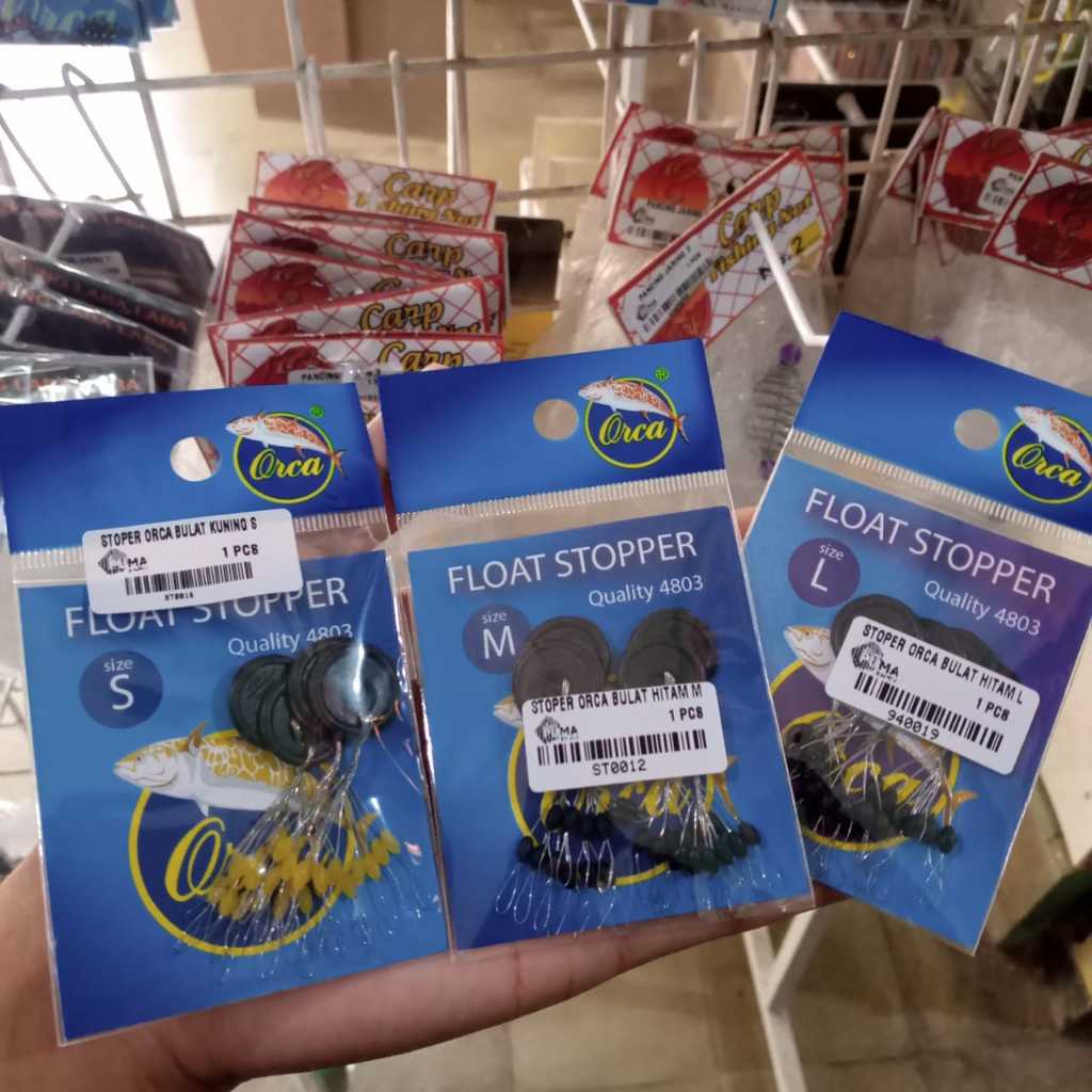 Stopper orca isi 4pcs stopper luci pembatas pelampung dan timah Stopper Pancing Bulat Hitam Kuning