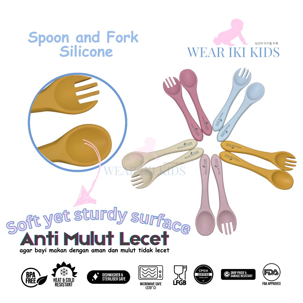 Wear Iki Kids - Silicone Spoon And Fork / Sendok Dan Garpu Silikon