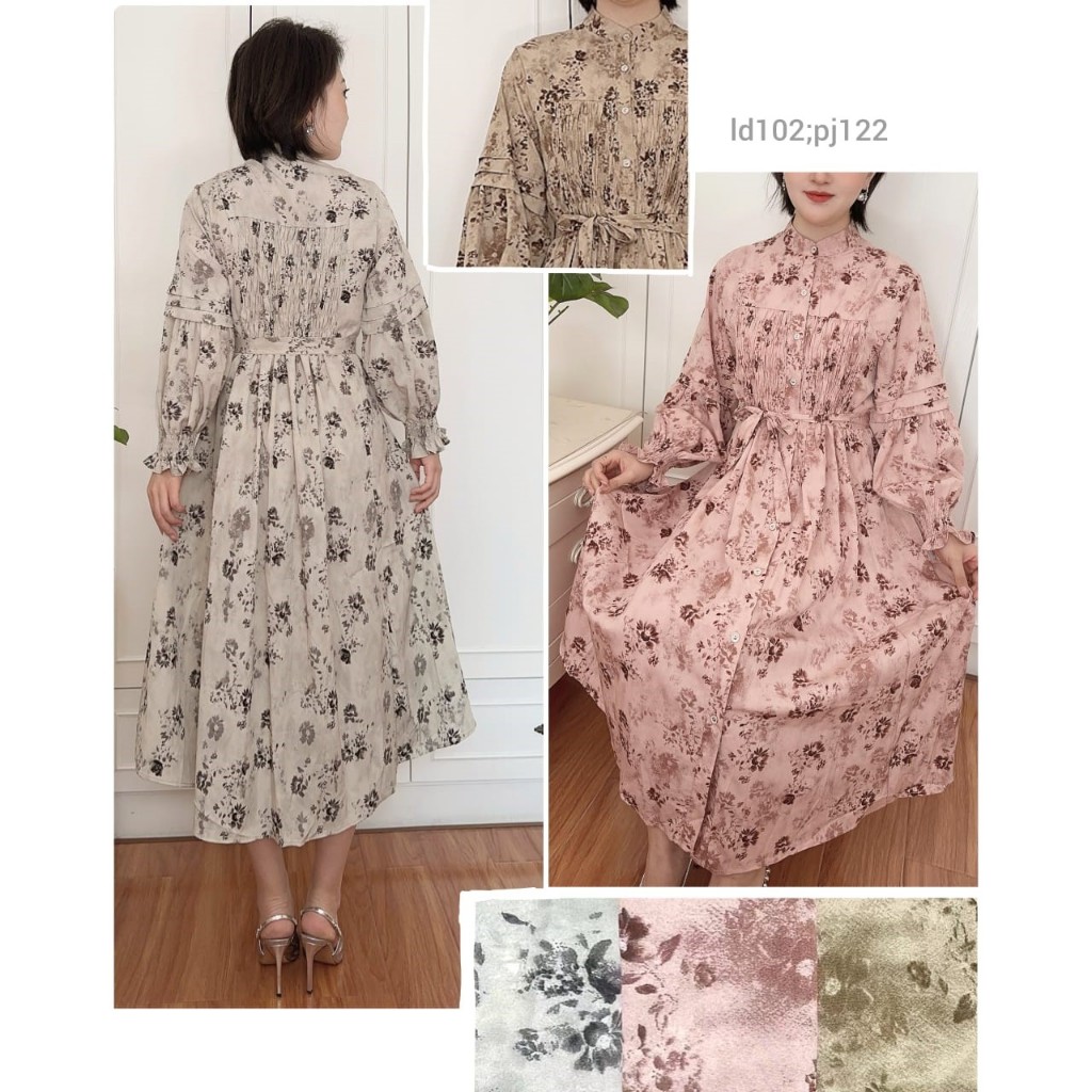 Keiko Dress Long Tunik Midi Import Premium Floral Korean Style